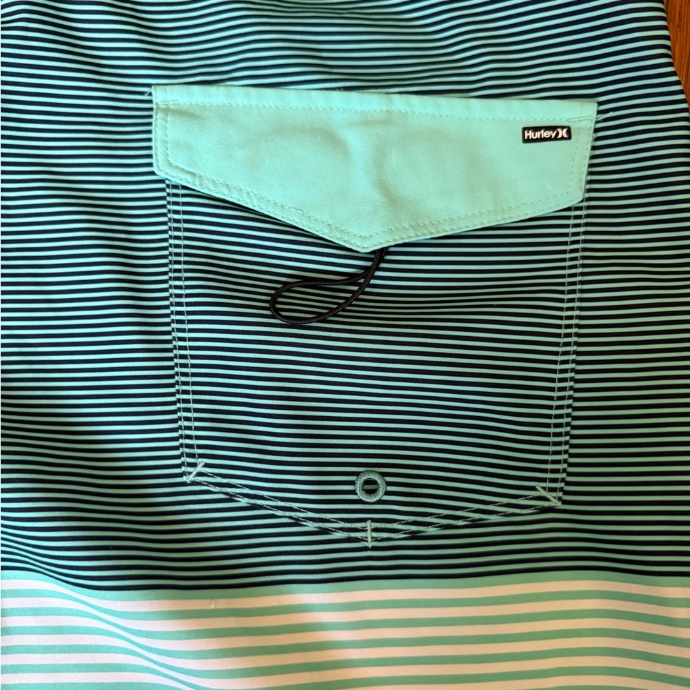 Hurley Mens Board Shorts Swim Surf Trunks 34 Aqua Colorblock Striped Beach - Picture 3 of 4